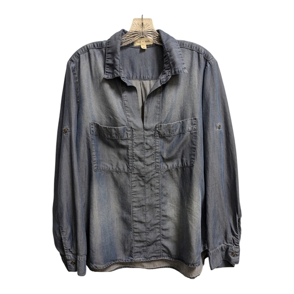 Cloth and Stone Long Sleeve Point Collar Chambray Shirt blue medium - Picture 1 of 4